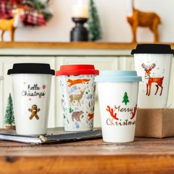 Christmas Silicon Lid Ceramic Travel Mugs Tall