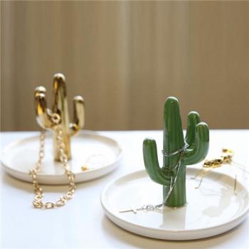 Ceramic Ring Tray Jewelry Holder And Trinket Dish, Cactus 