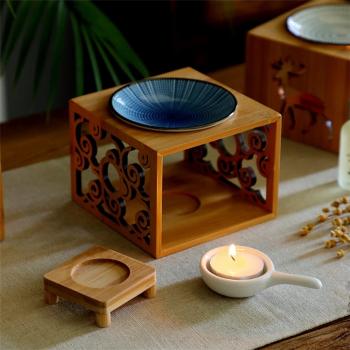  Wood Candle Holder Hollowed-out Tealight Burner Aroma Oil Burner