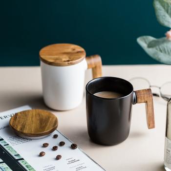 Acacia Wooden Handle&lid Custom Ceramic Mugs