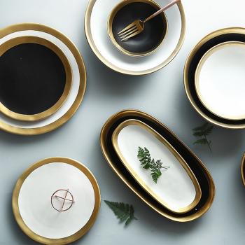 Golden Luxury Matt Black and White Finish Ceramic Dinnerware Set